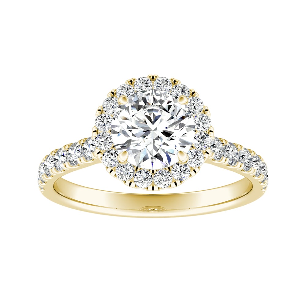 Round Diamond French Cut Pave Halo Engagement Ring