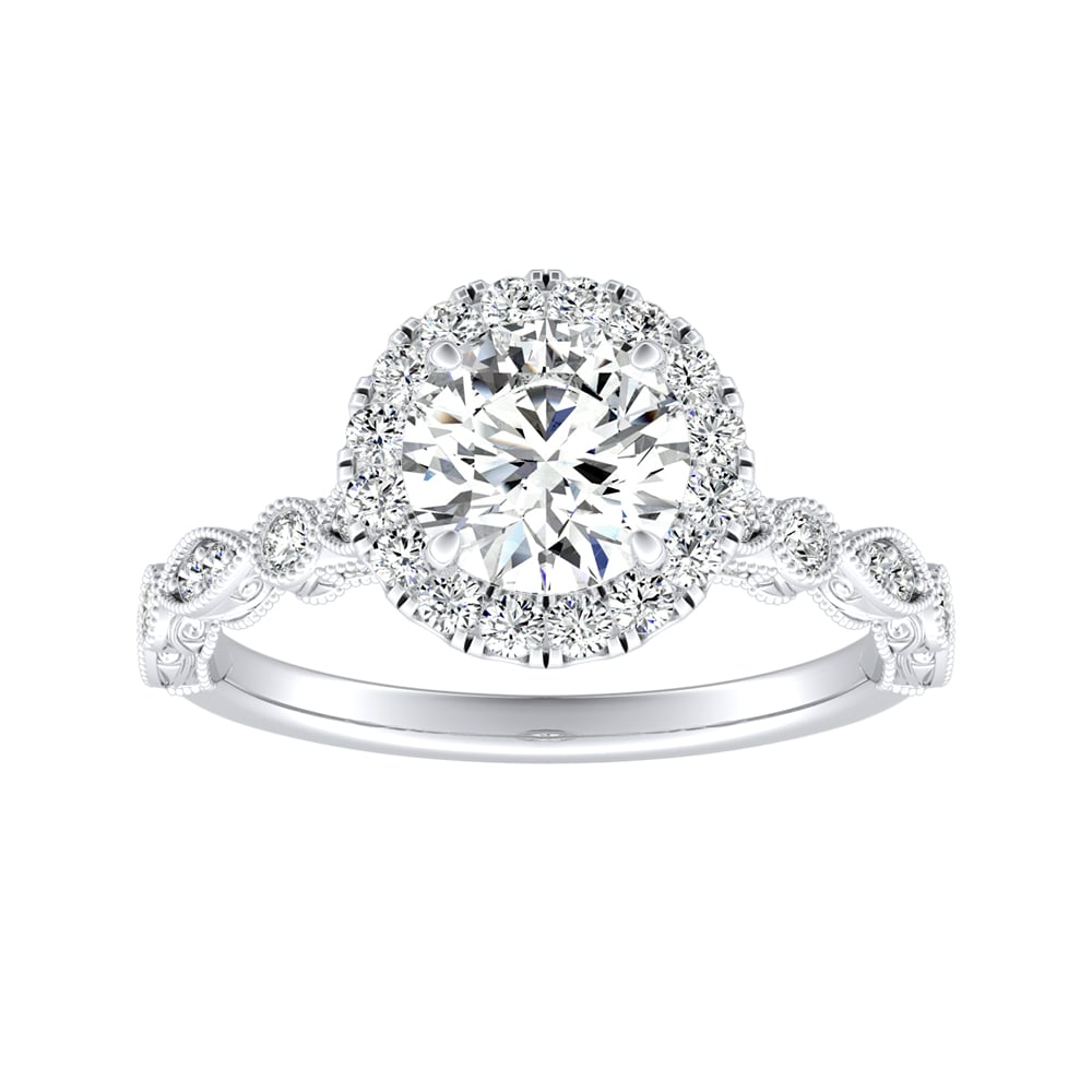 Round Diamond Halo Scalloped Engagement Ring