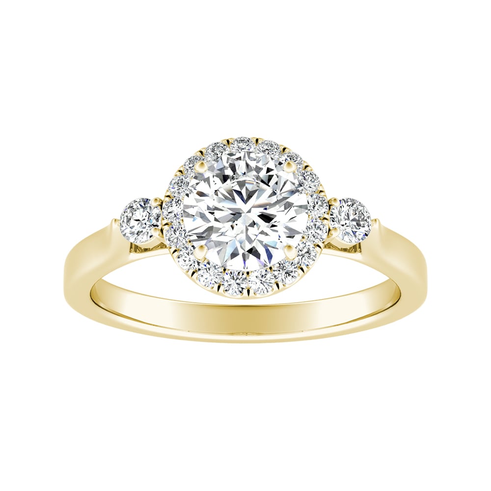 Round Diamond Halo Engagement Ring With Petite Diamond Accents