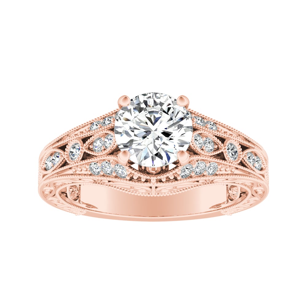 Round Diamond Vintage Art Deco Inspired Engagement Ring