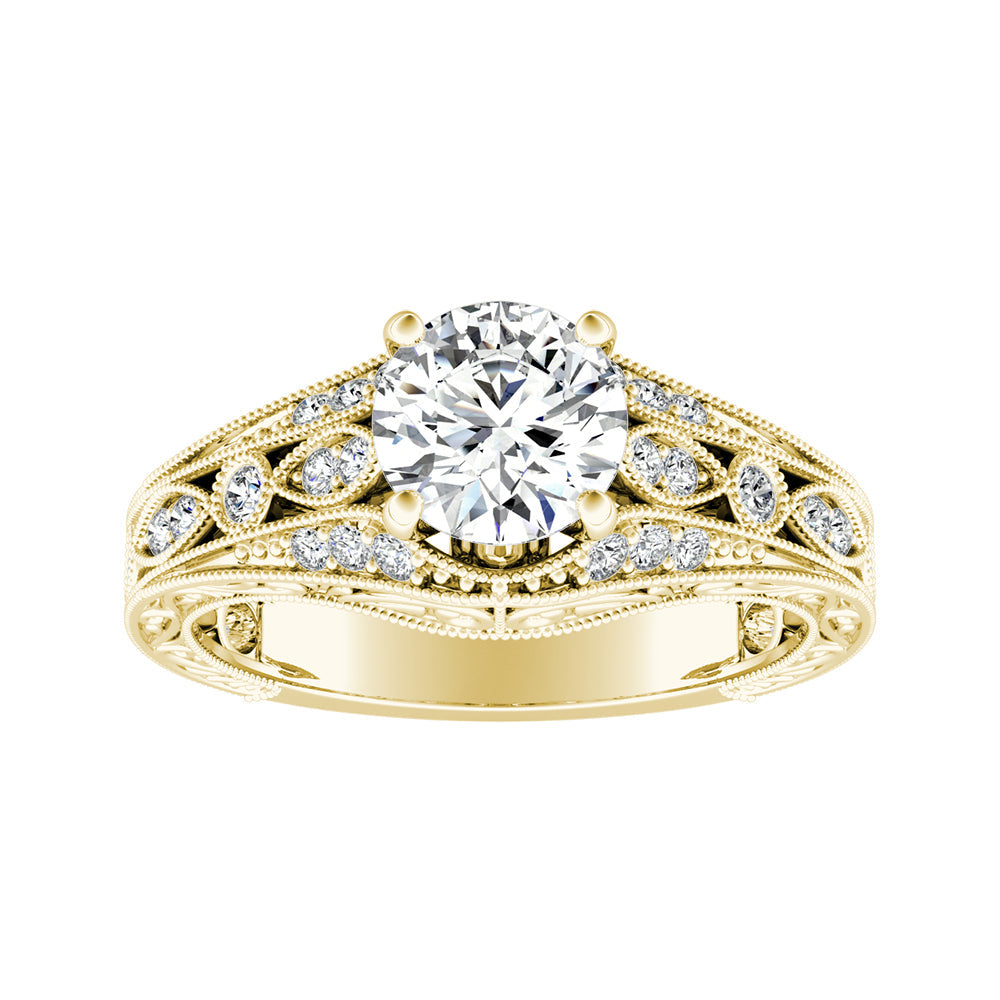 Round Diamond Vintage Art Deco Inspired Engagement Ring