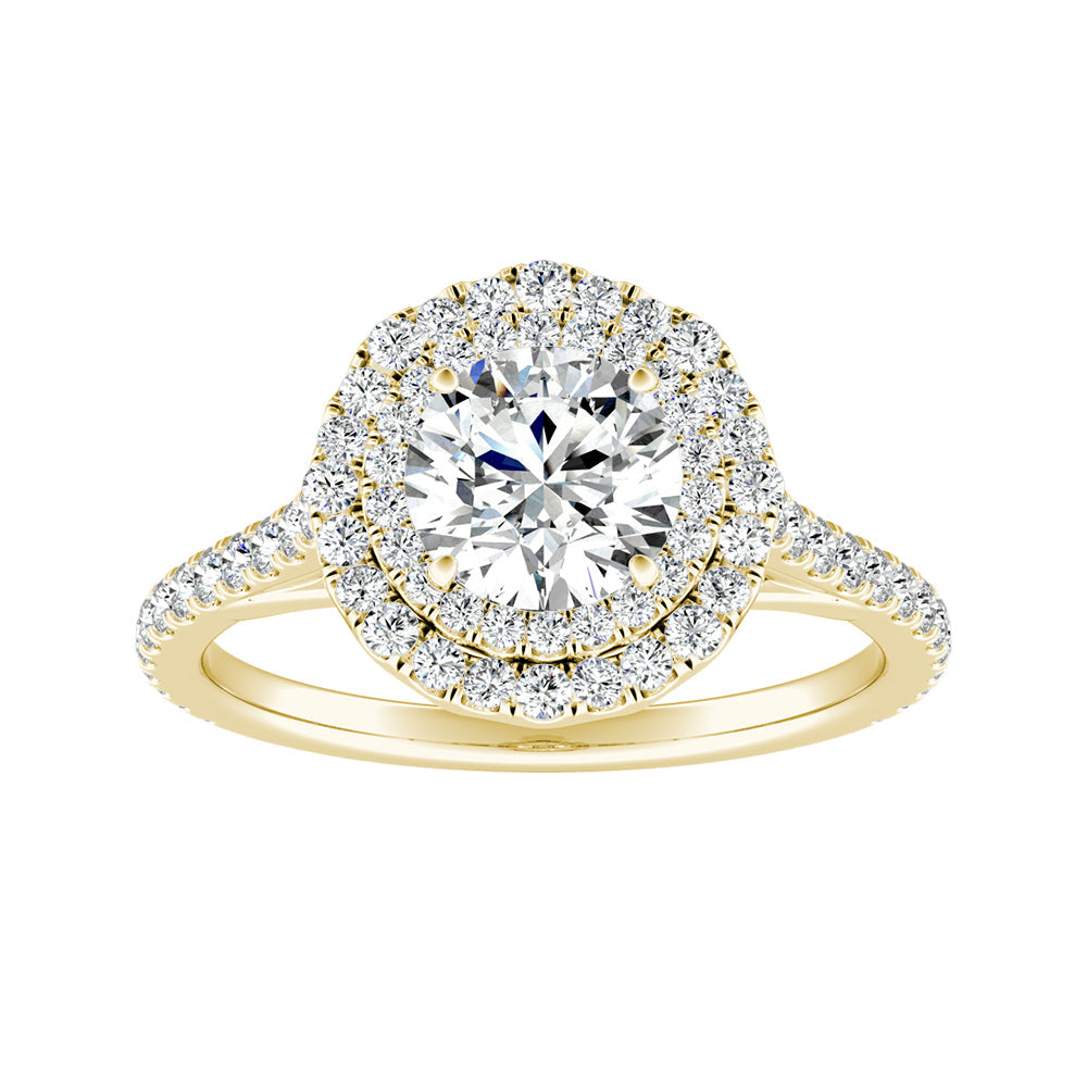 Round Diamond Double Halo Cathedral Engagement Ring