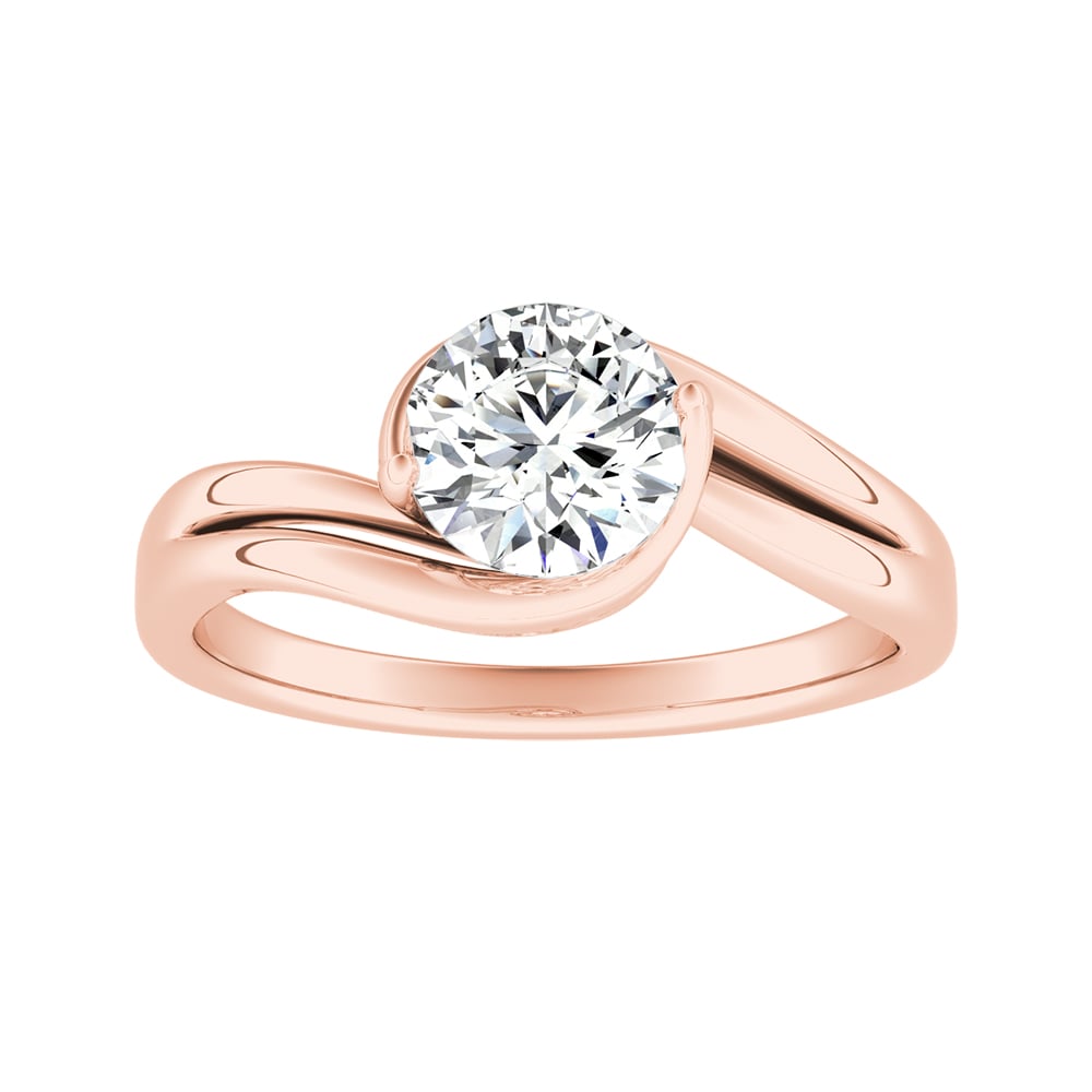Round Diamond Wave Design Solitaire Engagement Ring