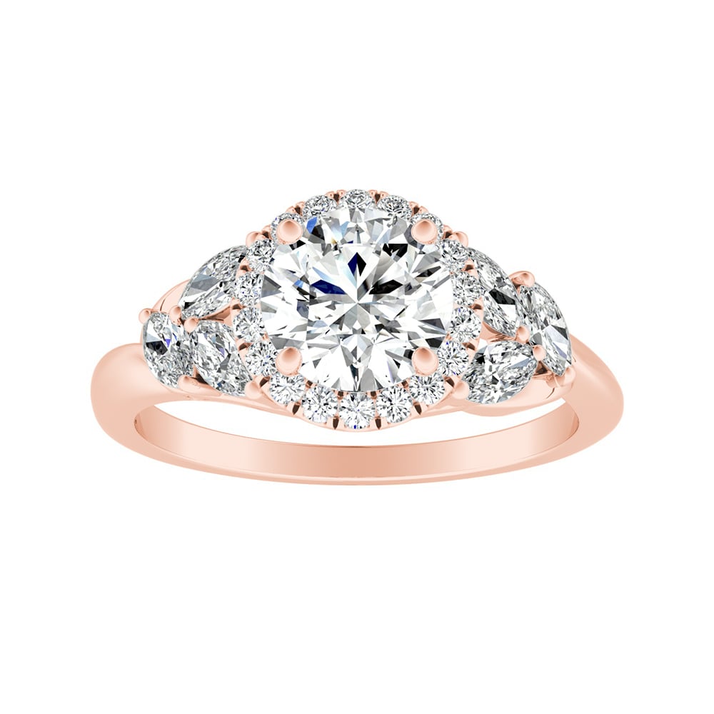 Round Diamond Halo Engagement Ring With Marquise Diamond Accents