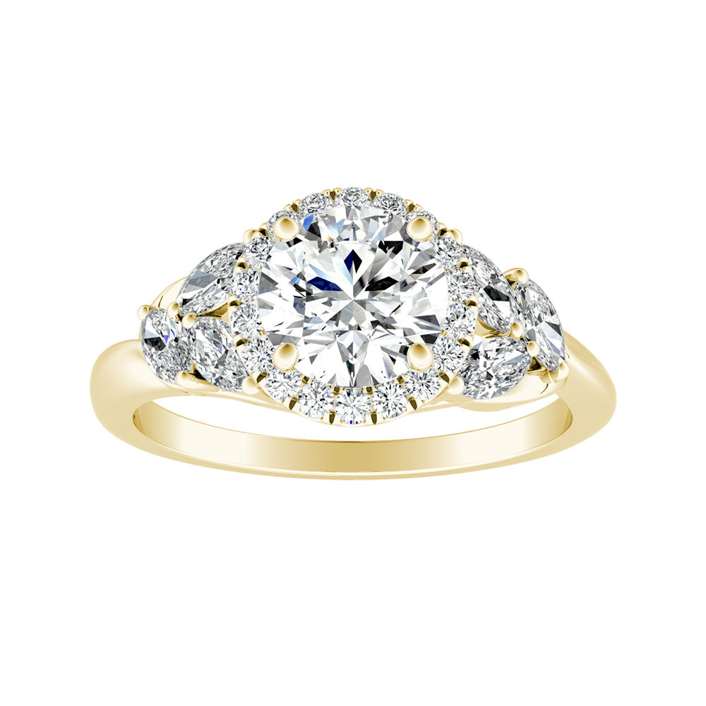 Round Diamond Halo Engagement Ring With Marquise Diamond Accents