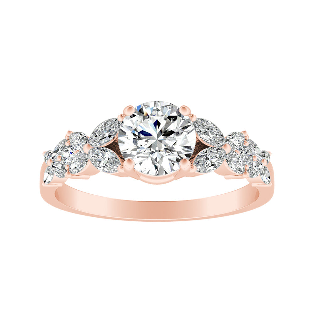 Round Diamond Luxe Marquise Accented Engagement Ring