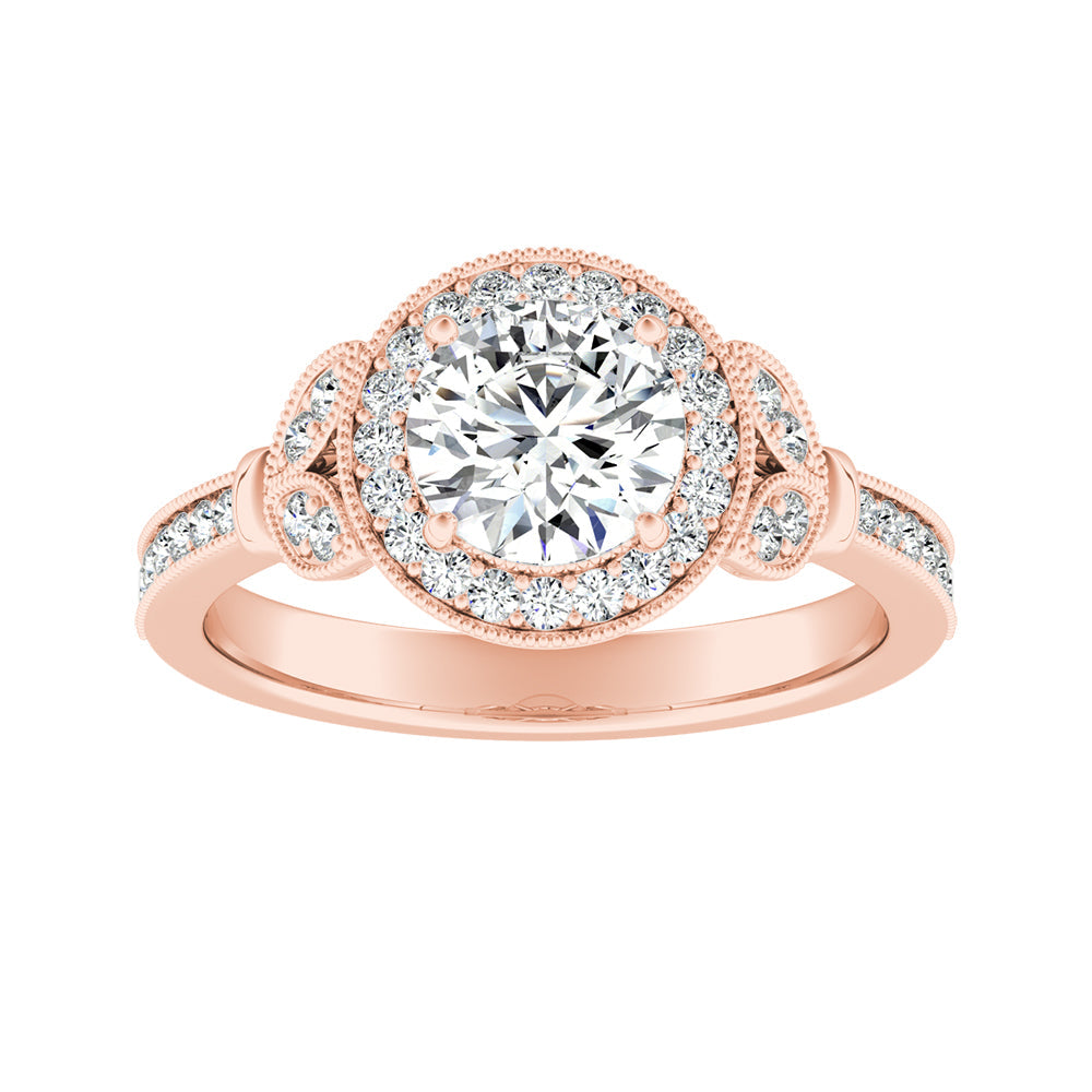Round Diamond Bezel Halo Vintage Floral Inspired Engagement Ring