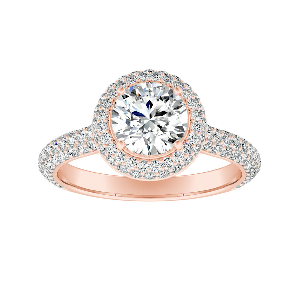 Round Diamond Halo Micropave Engagement Ring