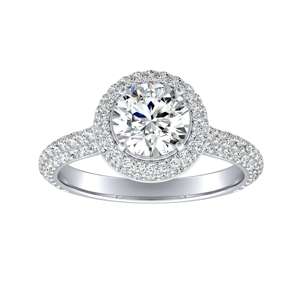 Round Diamond Halo Micropave Engagement Ring
