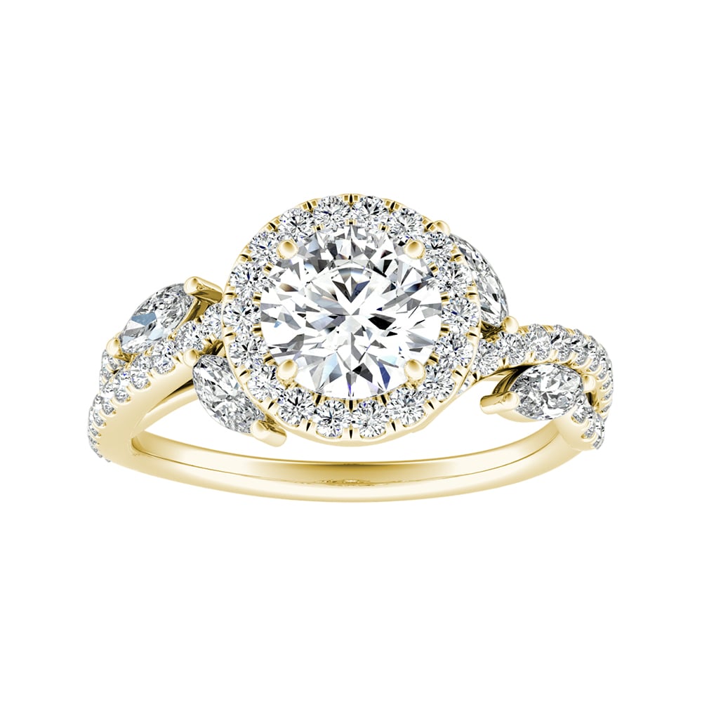 Round Diamond Halo Twisted Pave Vine Engagement Ring
