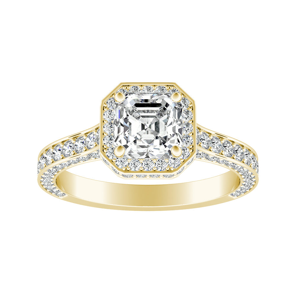 Asscher Cut Halo Engagement Ring With Channel and Bead Set Accent Diamonds