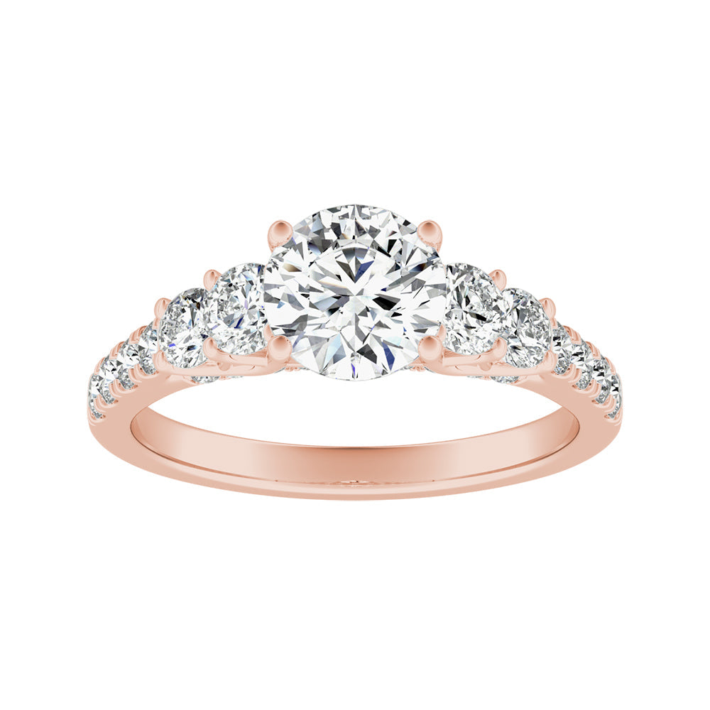 Round Diamond Five Stone Engagement Ring With Pave Accents