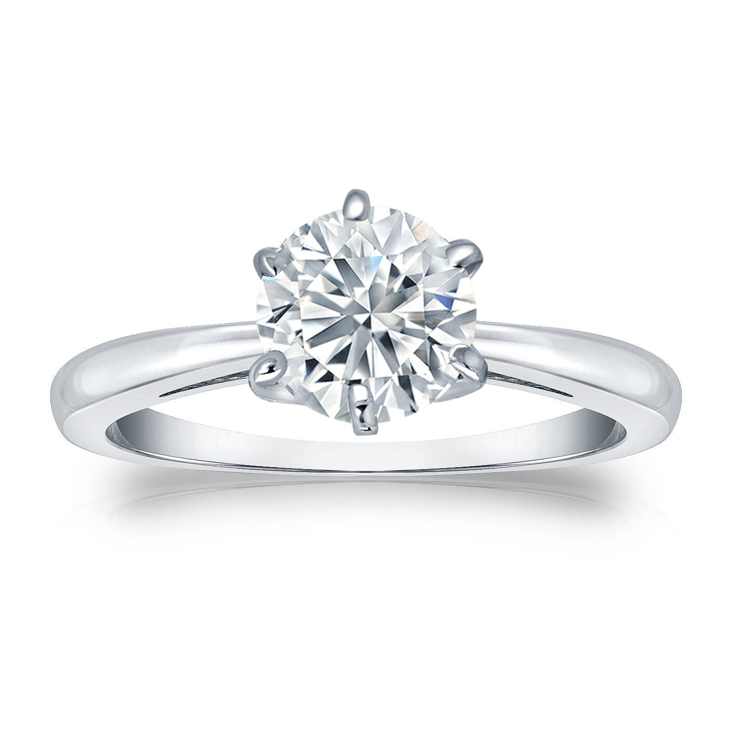 Round Diamond 6 Prong Cathedral Solitaire Engagement Ring