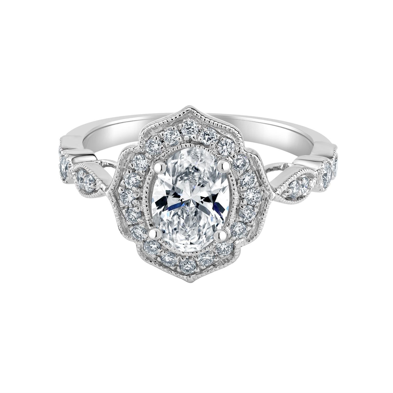 Oval Diamond Antique Inspired Halo Engagement Ring