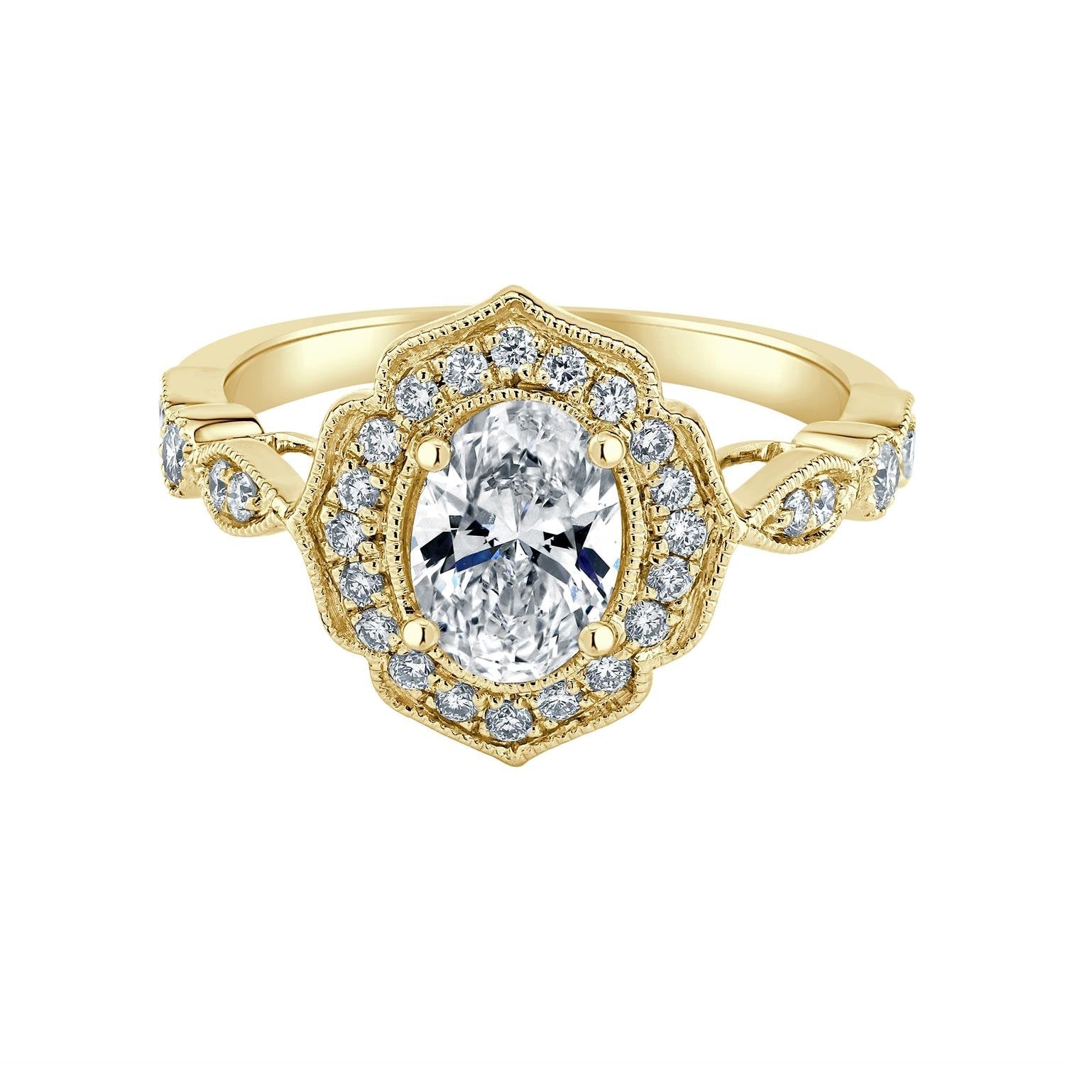 Oval Diamond Antique Inspired Halo Engagement Ring