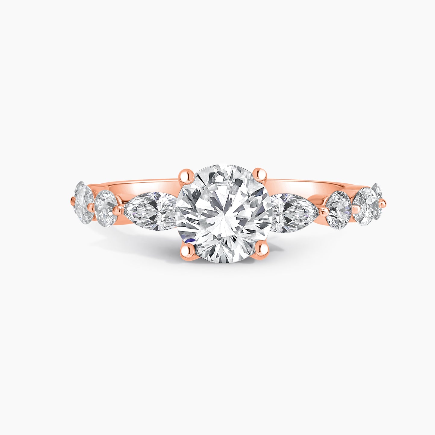 Round Diamond Engagement Ring With Marquise And Round Diamonds
