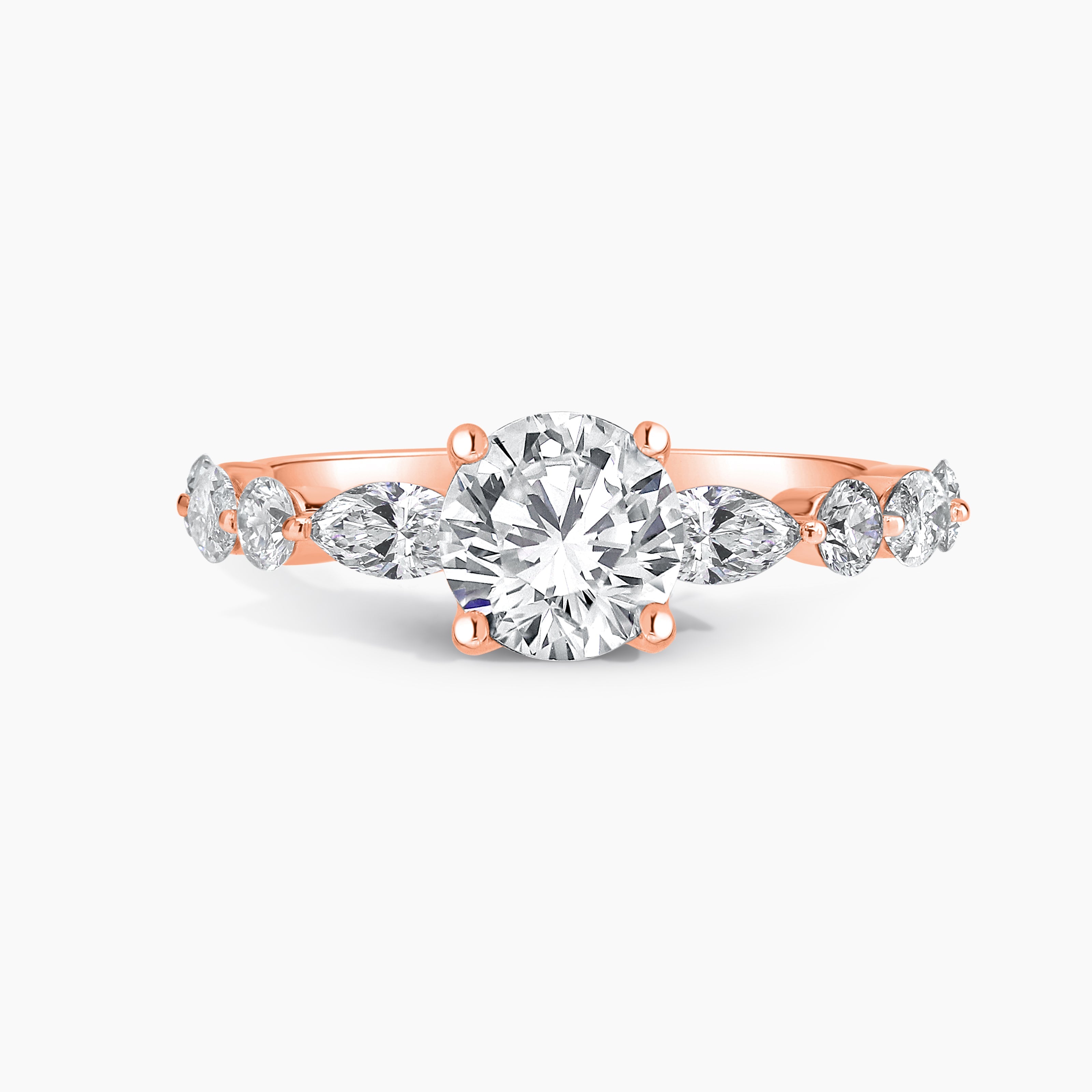Round Diamond Engagement Ring With Marquise And Round Diamonds