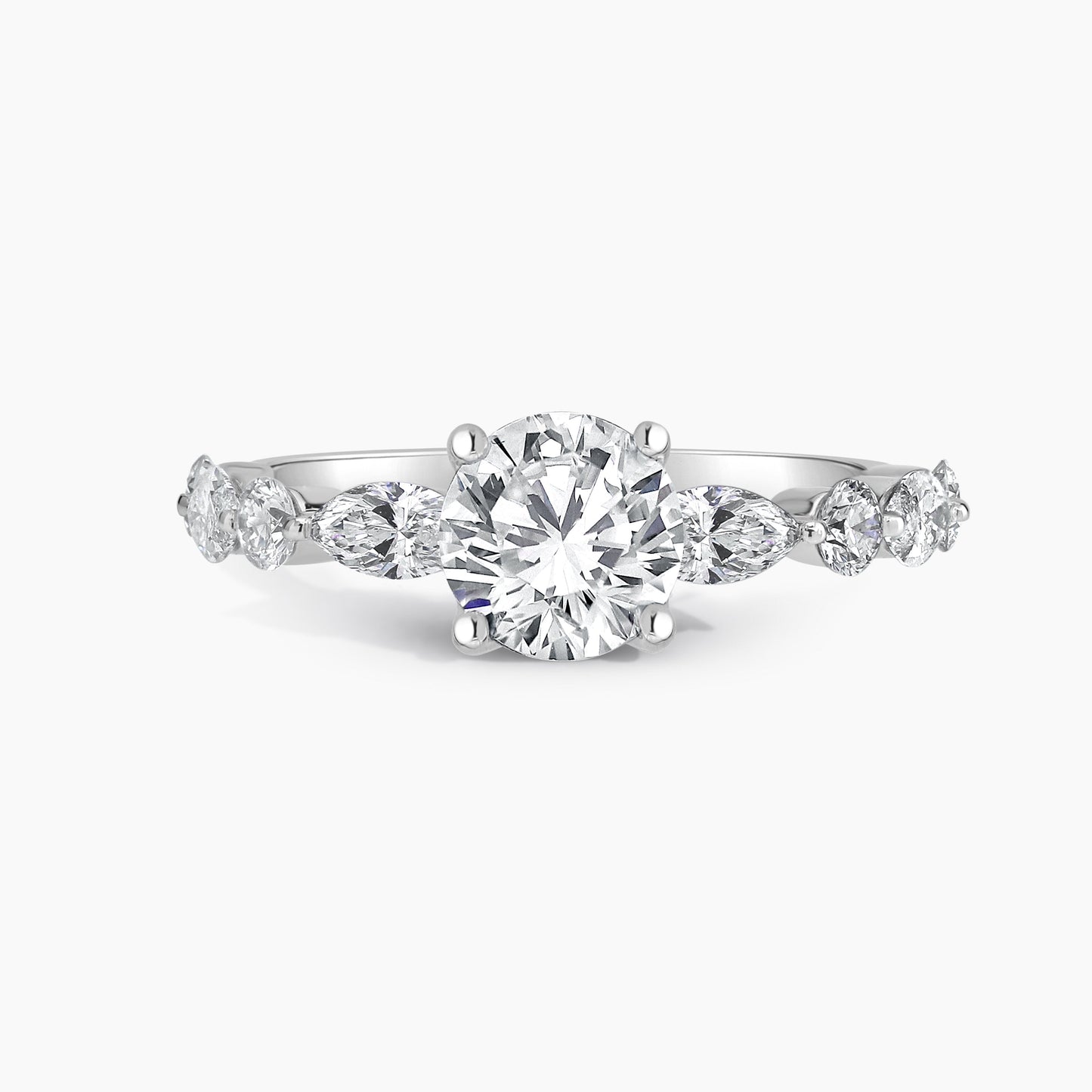 Round Diamond Engagement Ring With Marquise And Round Diamonds