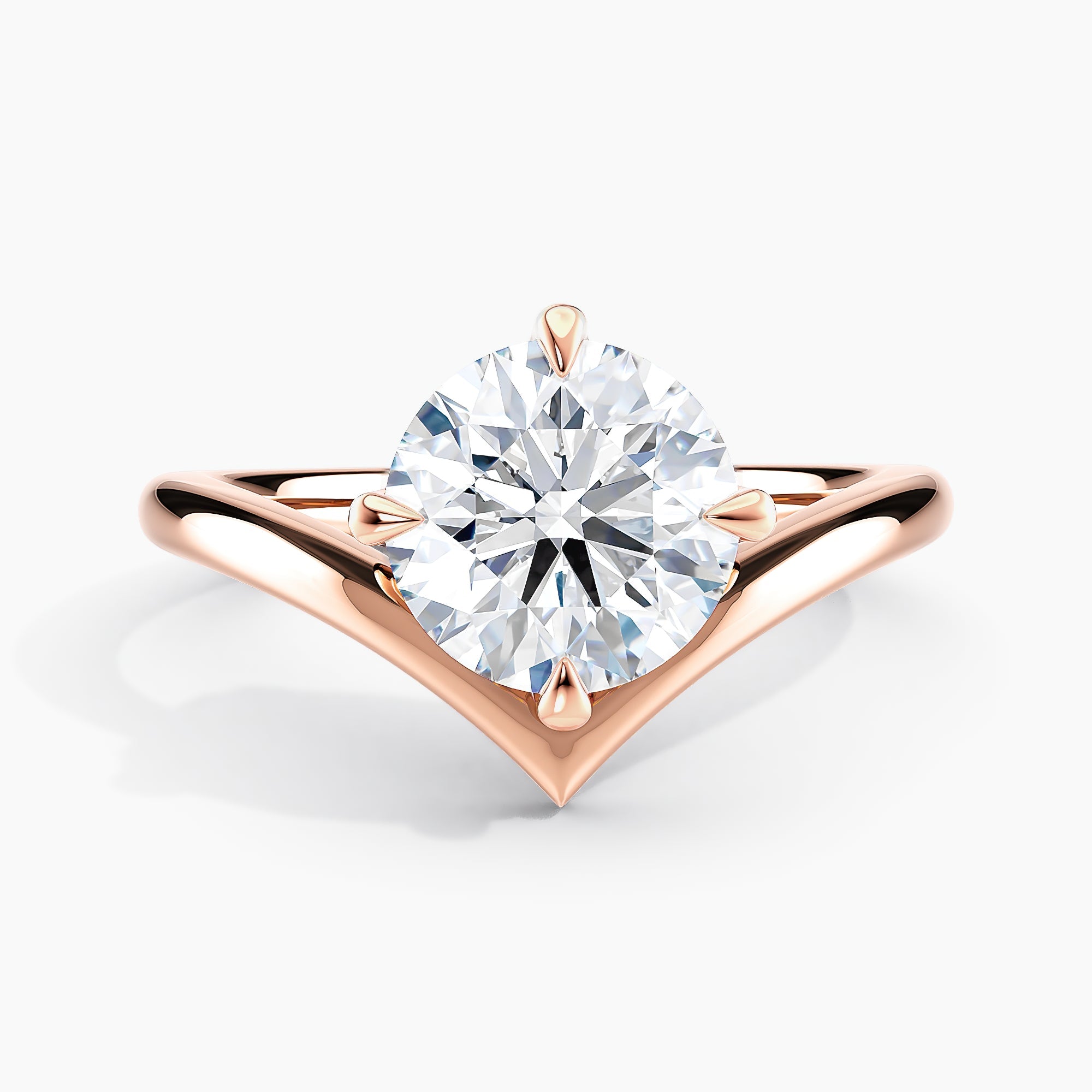 Round Diamond Chevron Style Solitaire Engagement Ring