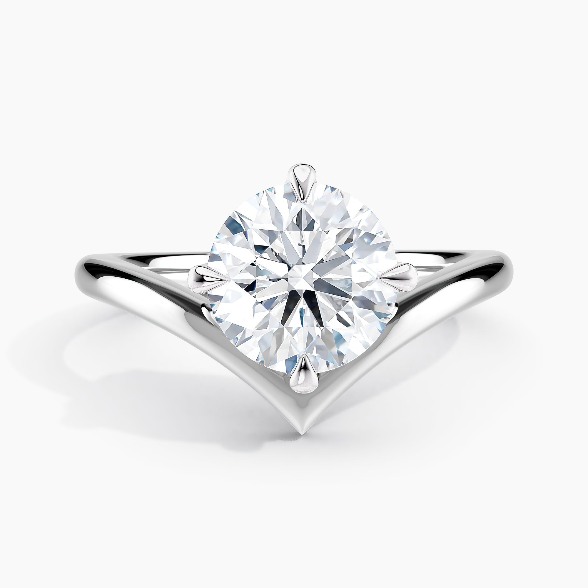 Round Diamond Chevron Style Solitaire Engagement Ring