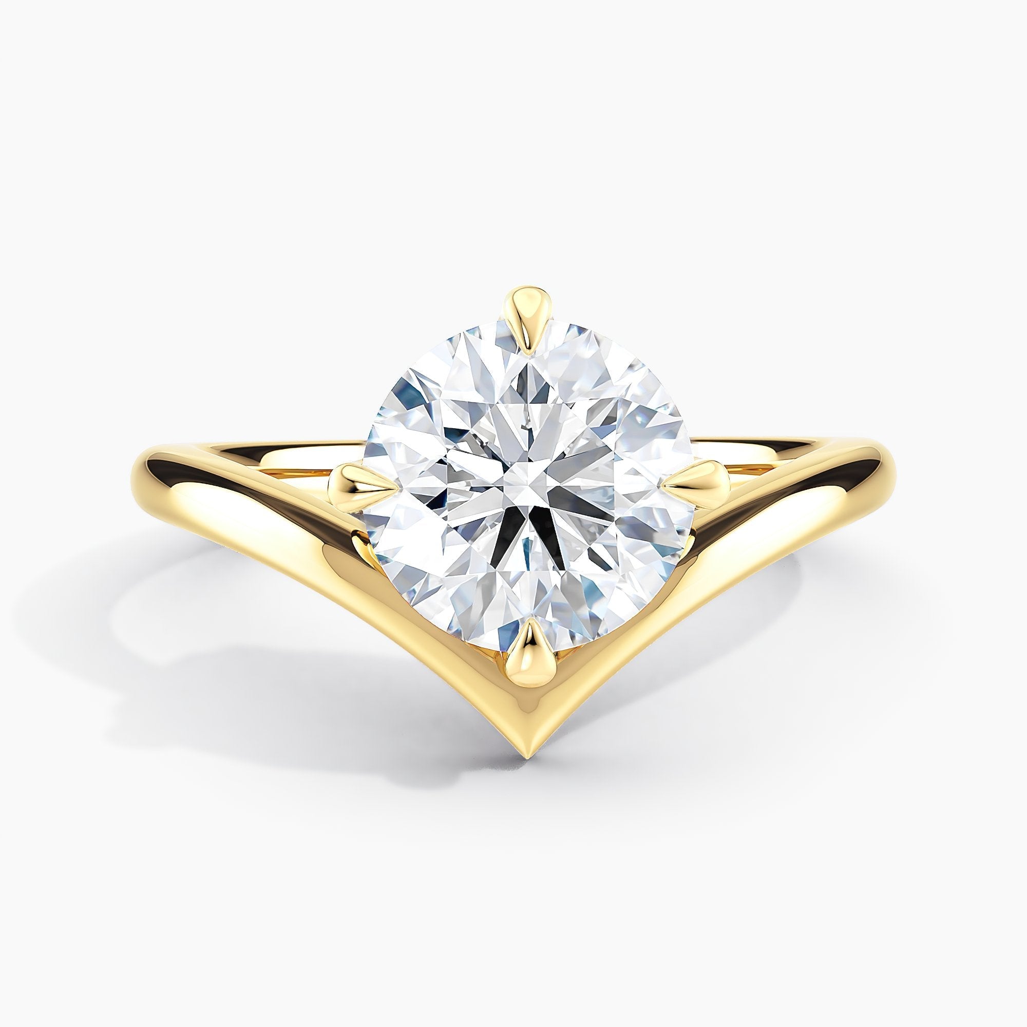 Round Diamond Chevron Style Solitaire Engagement Ring