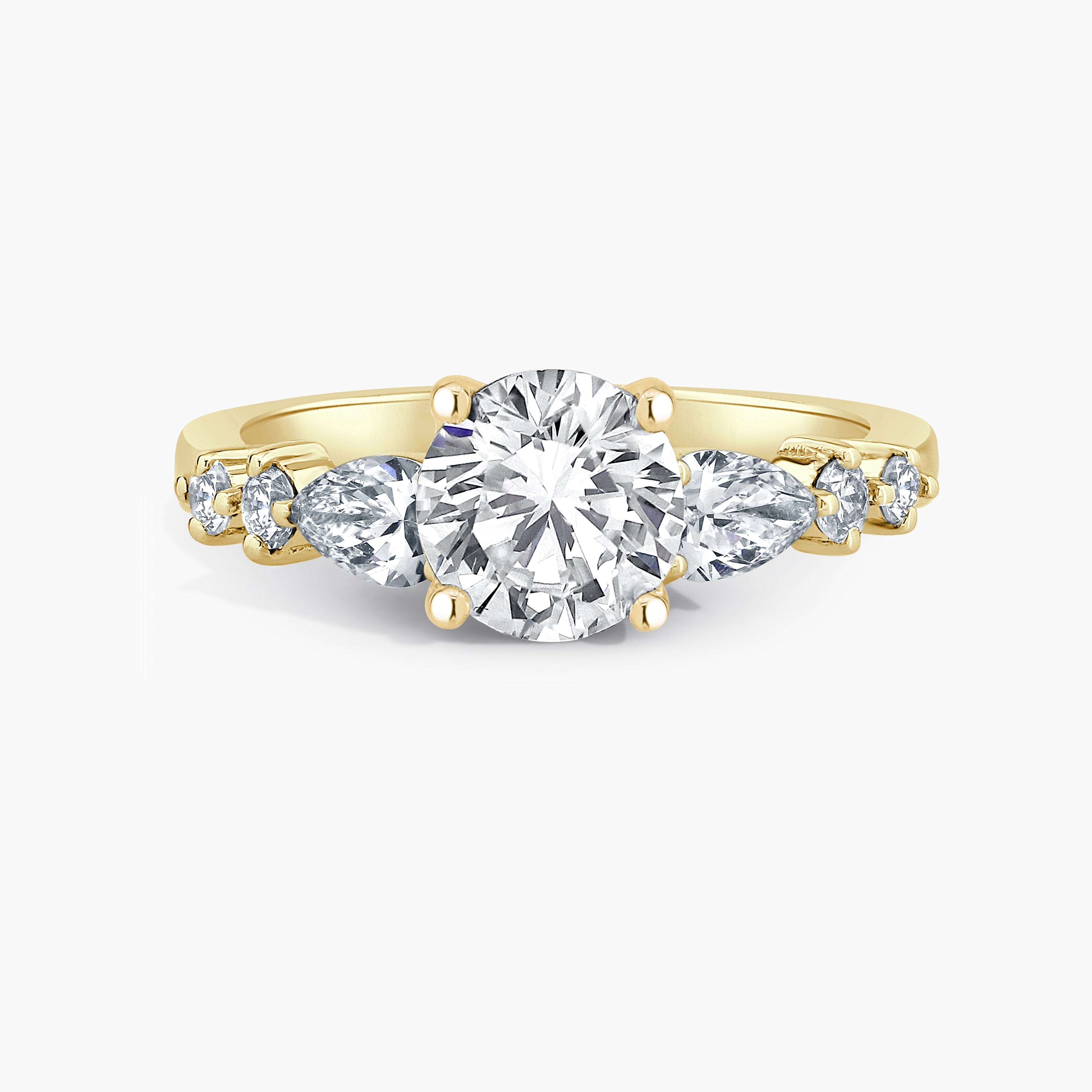 Round Diamond Engagement Ring With Pear And Round Diamond Accents