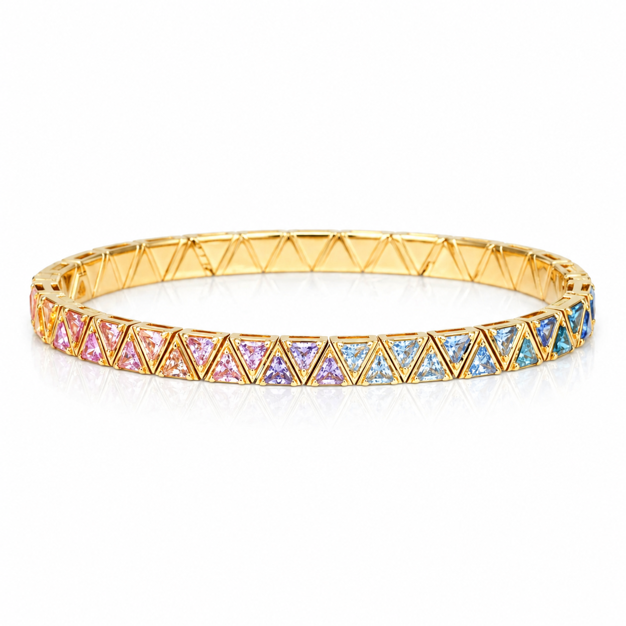 Yellow Gold Tennis Bracelet With Rainbow Colored Sapphires