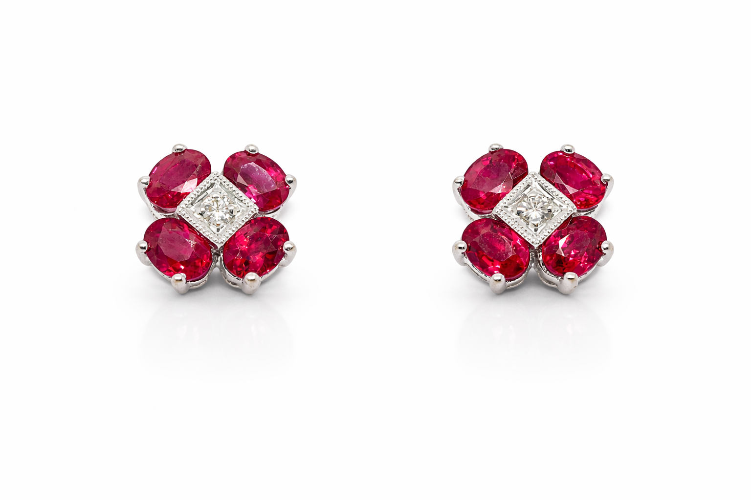 White Gold Ruby and Diamond Earrings