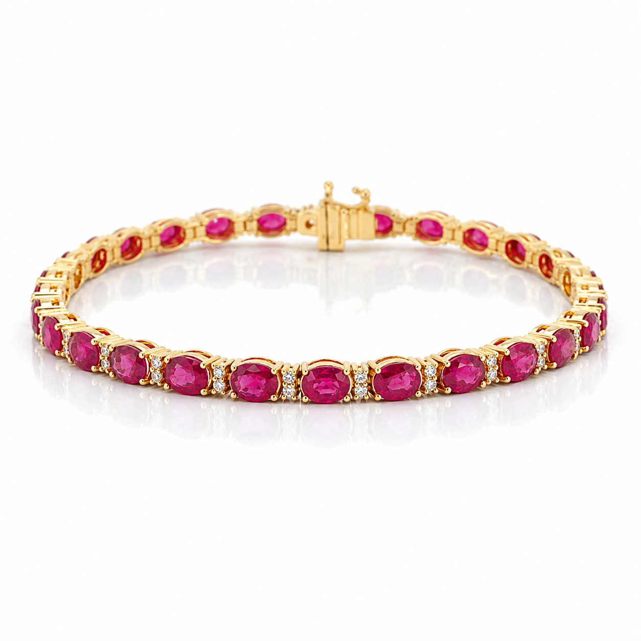 Yellow Gold Ruby and Diamond Tennis Bracelet