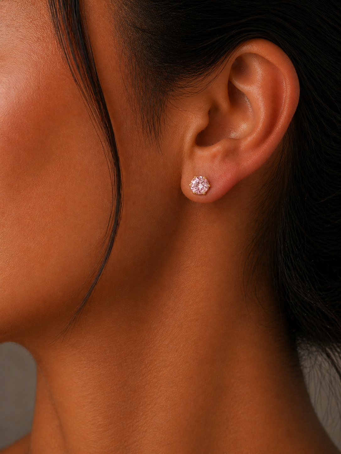 14K Yellow Gold Pink Tourmaline Tulip Style Earrings