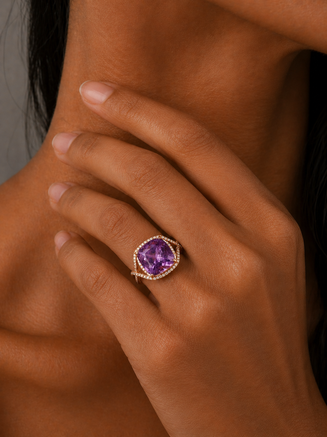 Rose Gold Amethyst and Diamond Ring