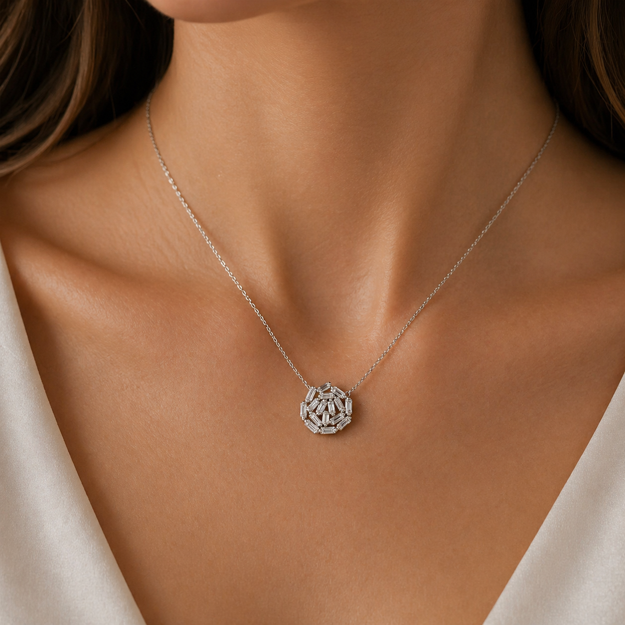 White Gold Baguette Diamond Necklace