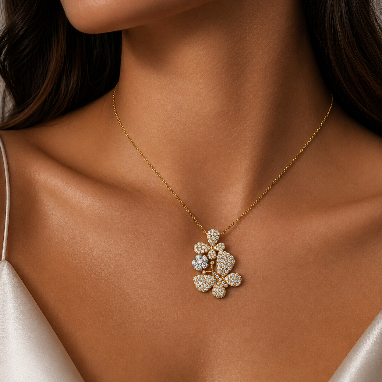 Pave Diamond Cascading Butterfly Necklace