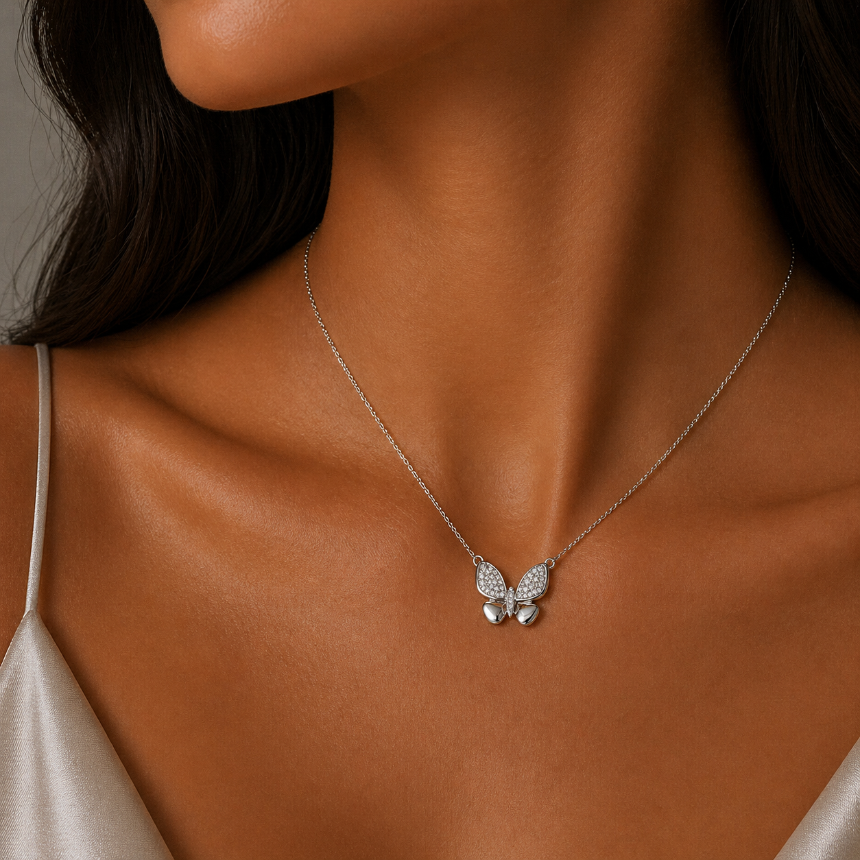 White Gold Diamond Butterfly Necklace
