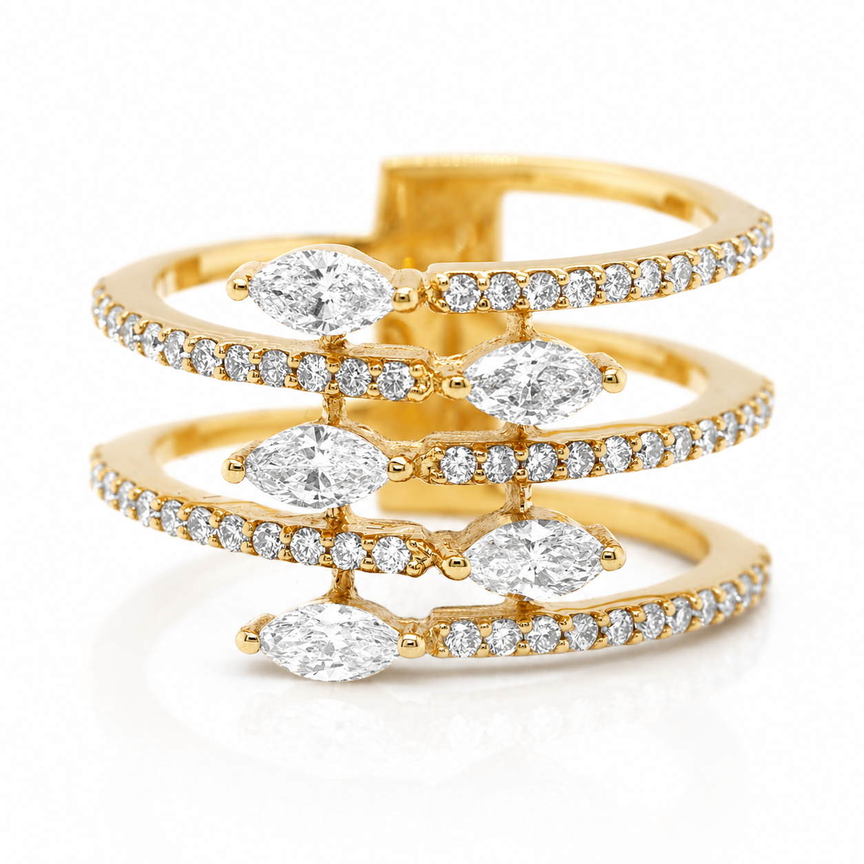 Yellow Gold Marquise and Round Diamond Fashion Ring