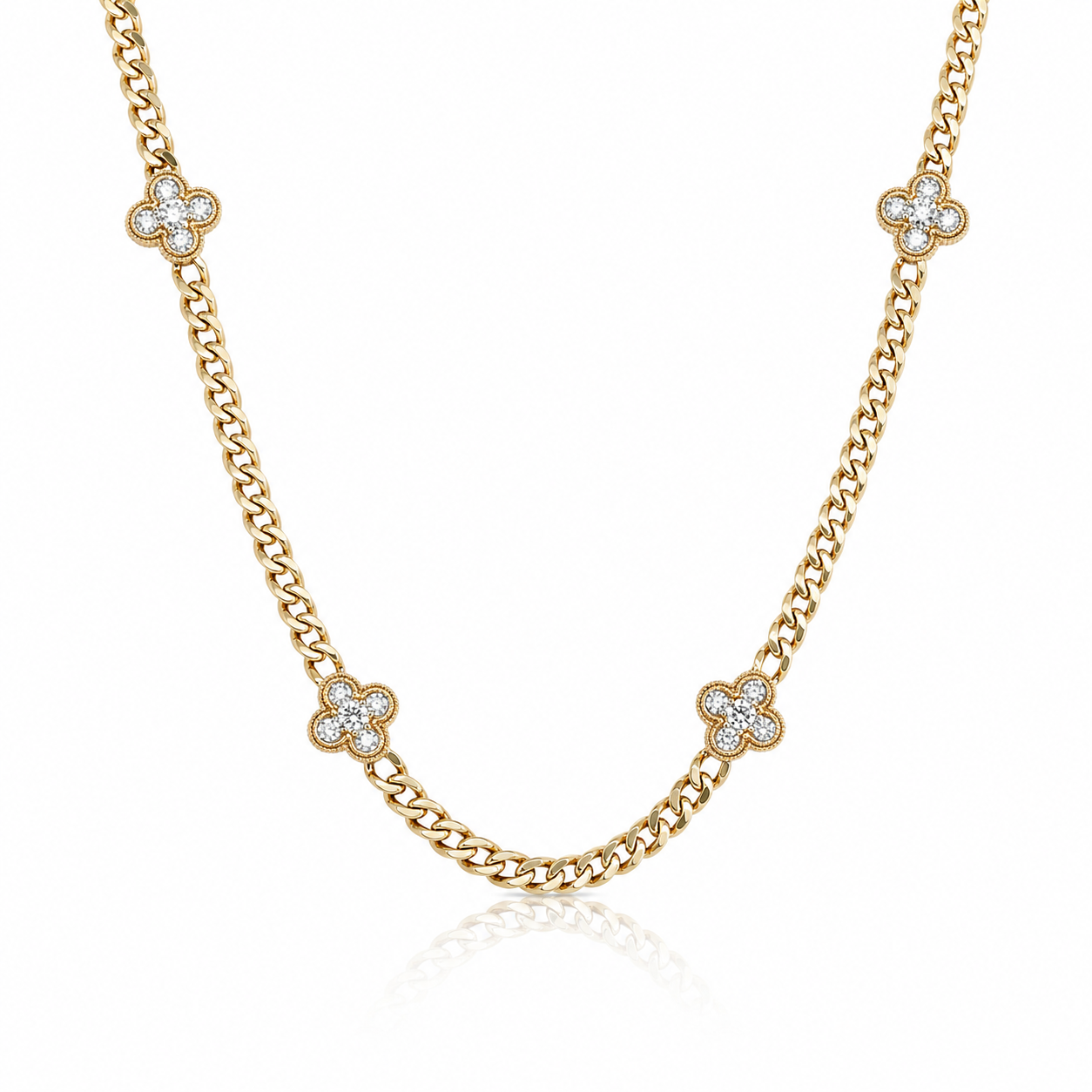 Yellow Gold Curb Link Chain With Diamond Accents