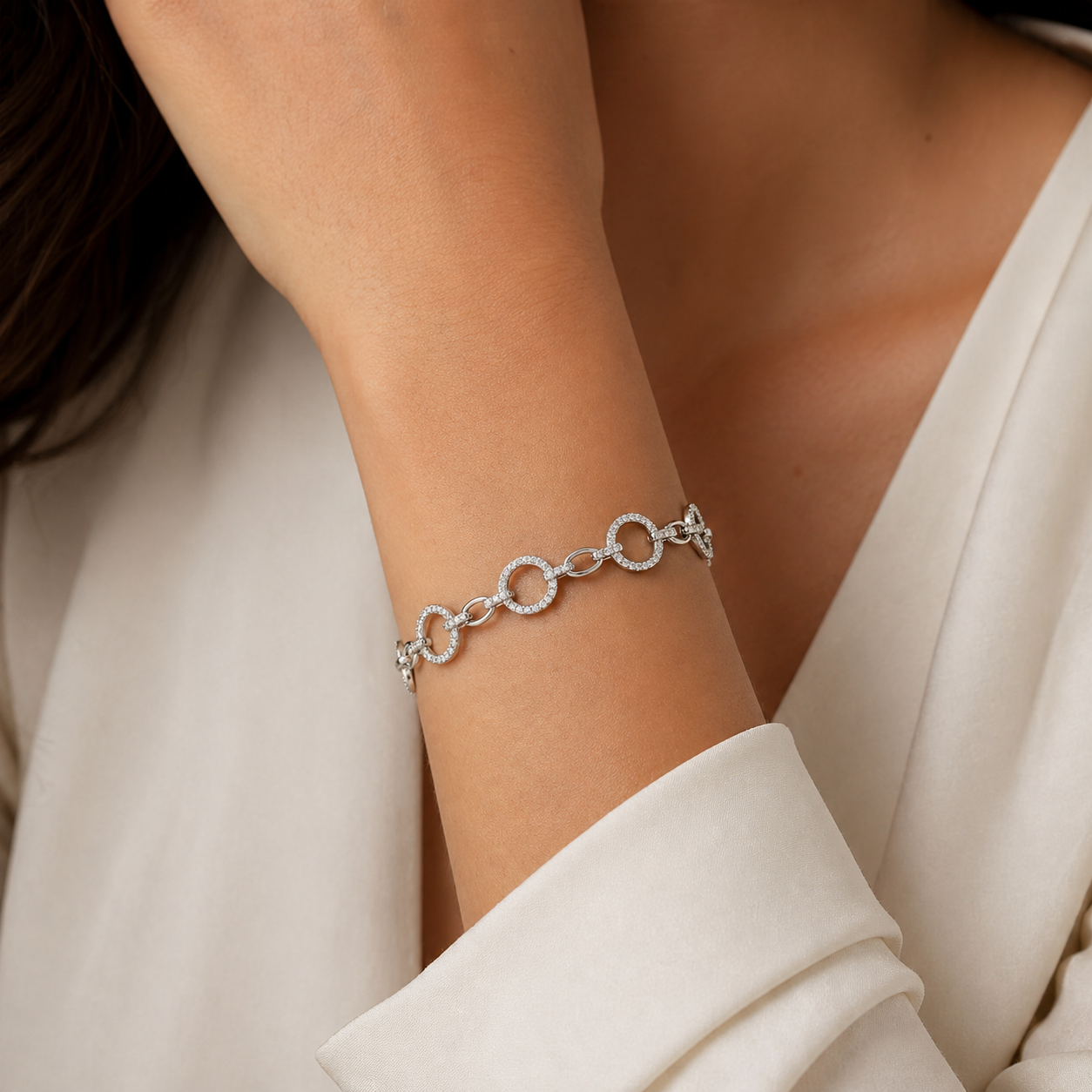 White Gold Fancy Circle Pave Diamond Bracelet