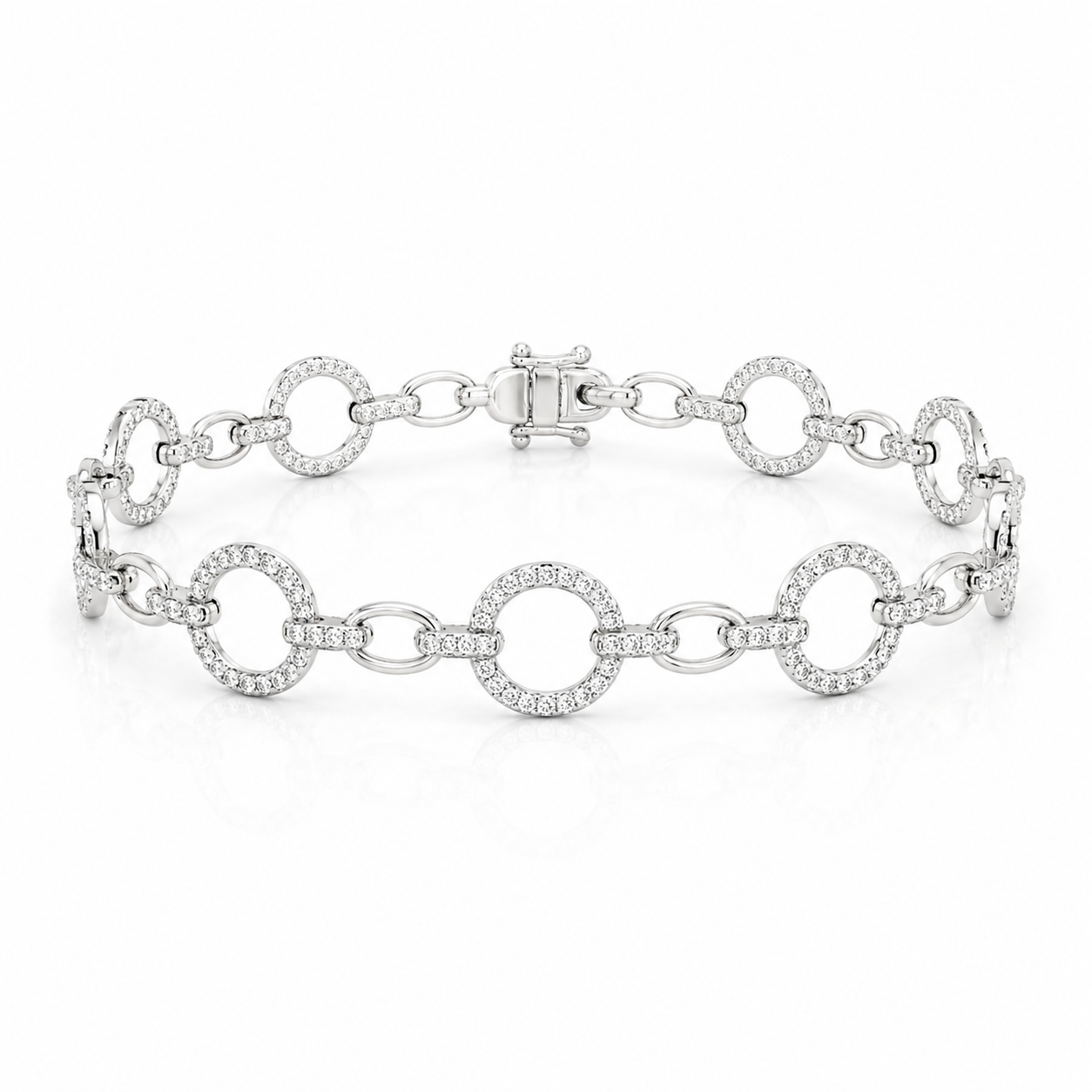 White Gold Fancy Circle Pave Diamond Bracelet