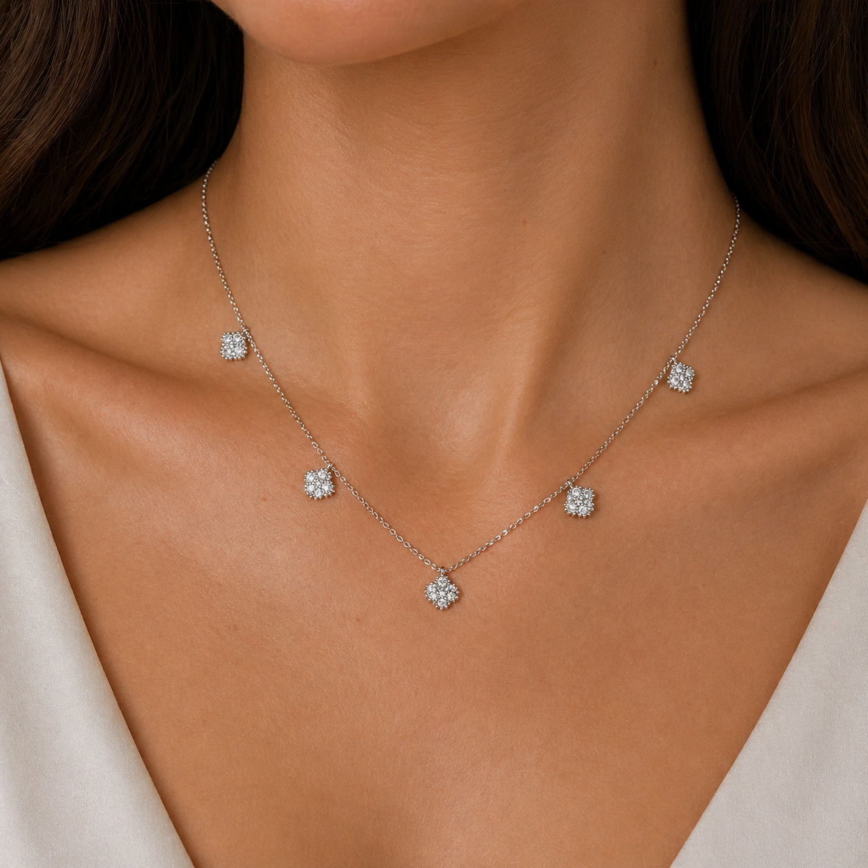 White Gold Diamond Clover Charm Necklace