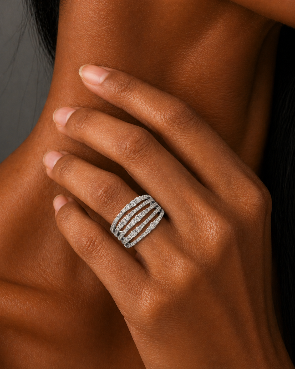 White Gold Five Row Diamond Ring