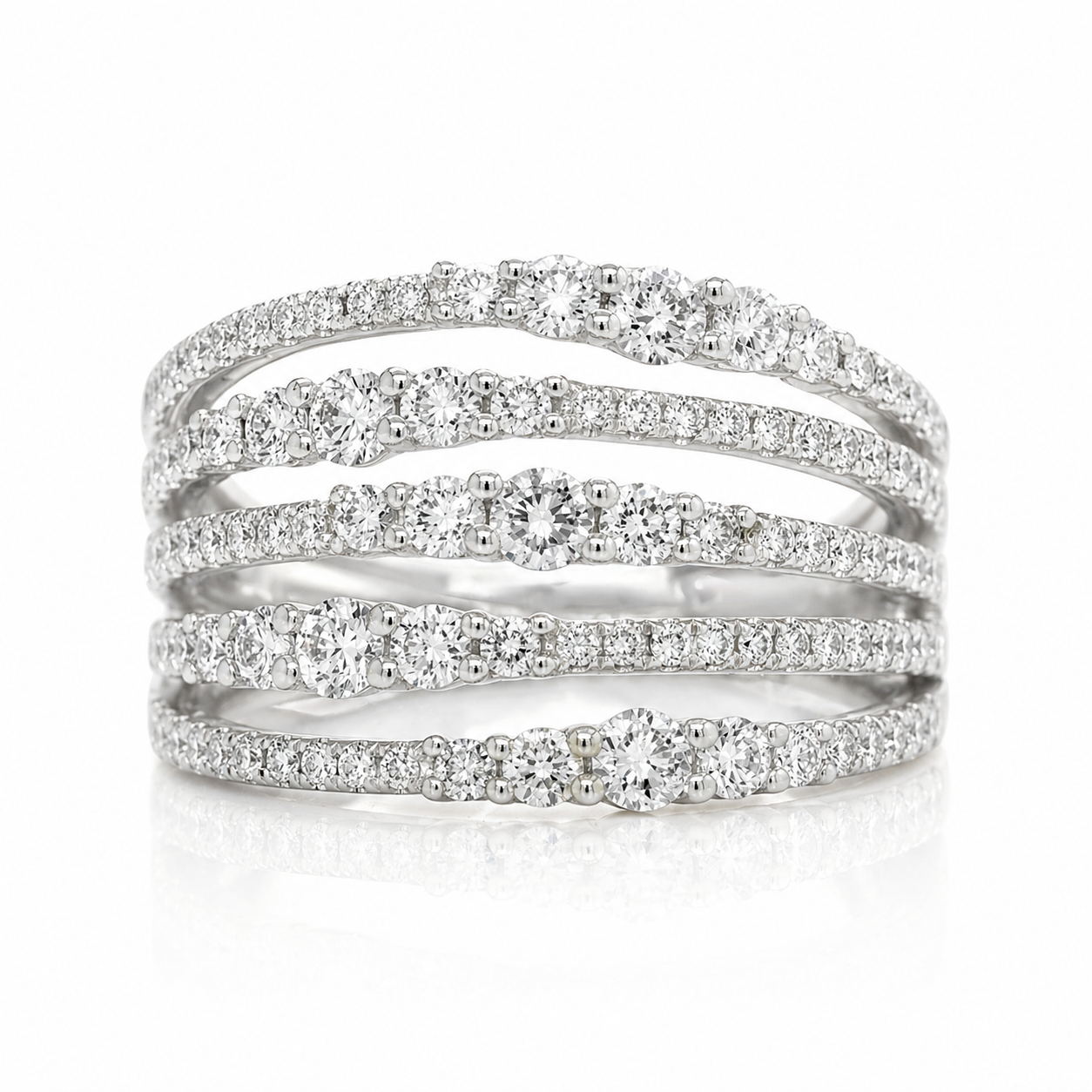 White Gold Five Row Diamond Ring
