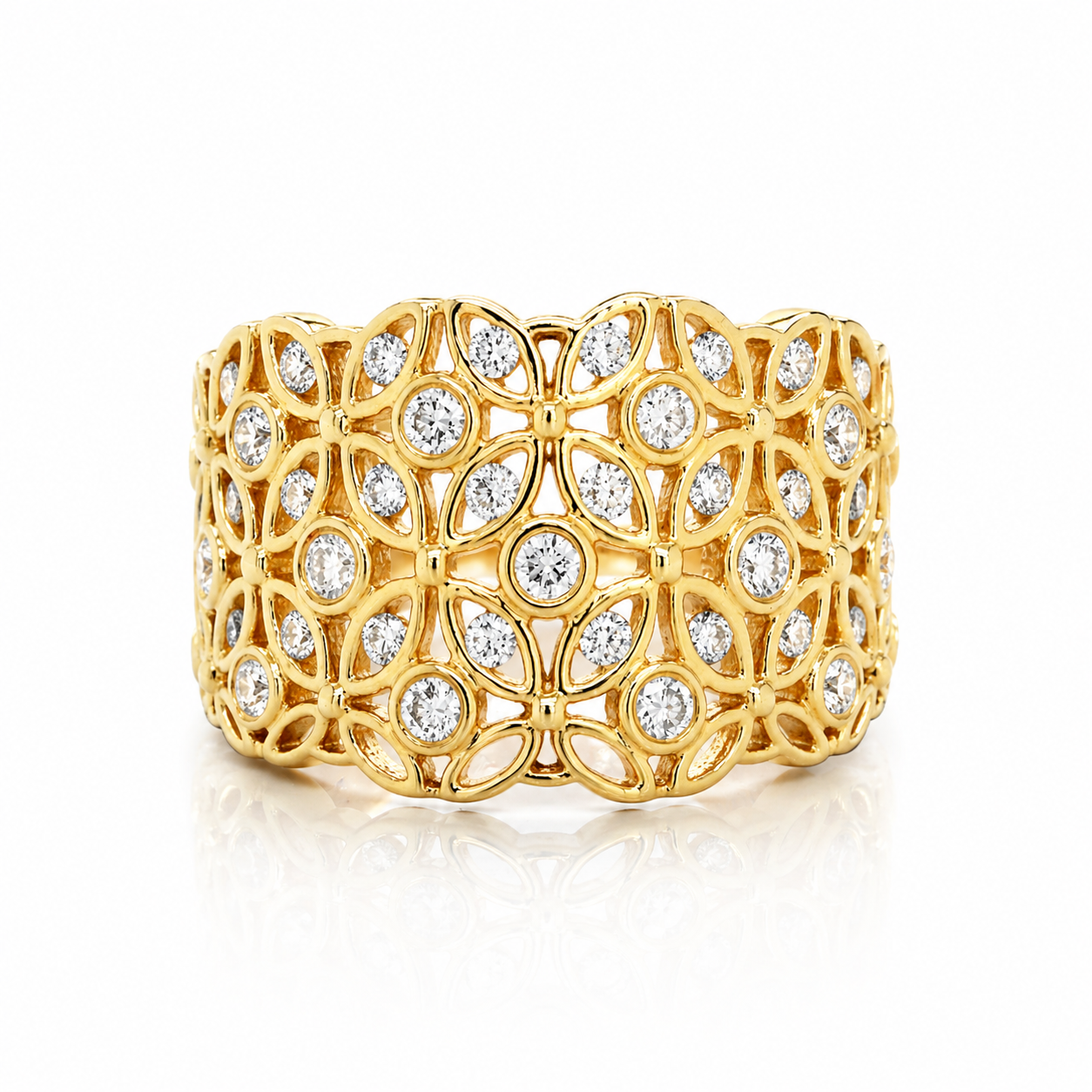 Yellow Gold Diamond Wide Statement Ring