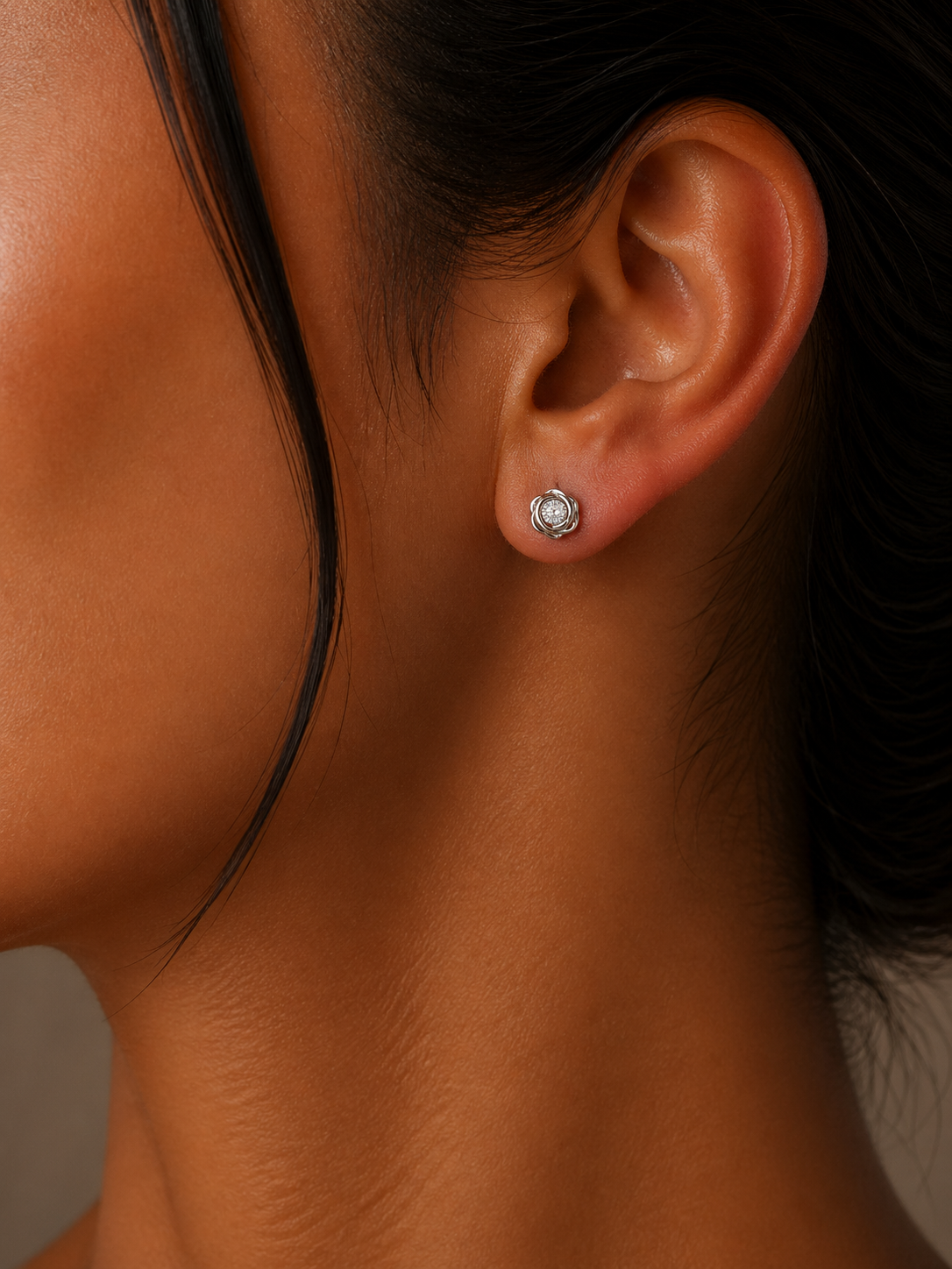 White Gold Flower Bezel Diamond Studs