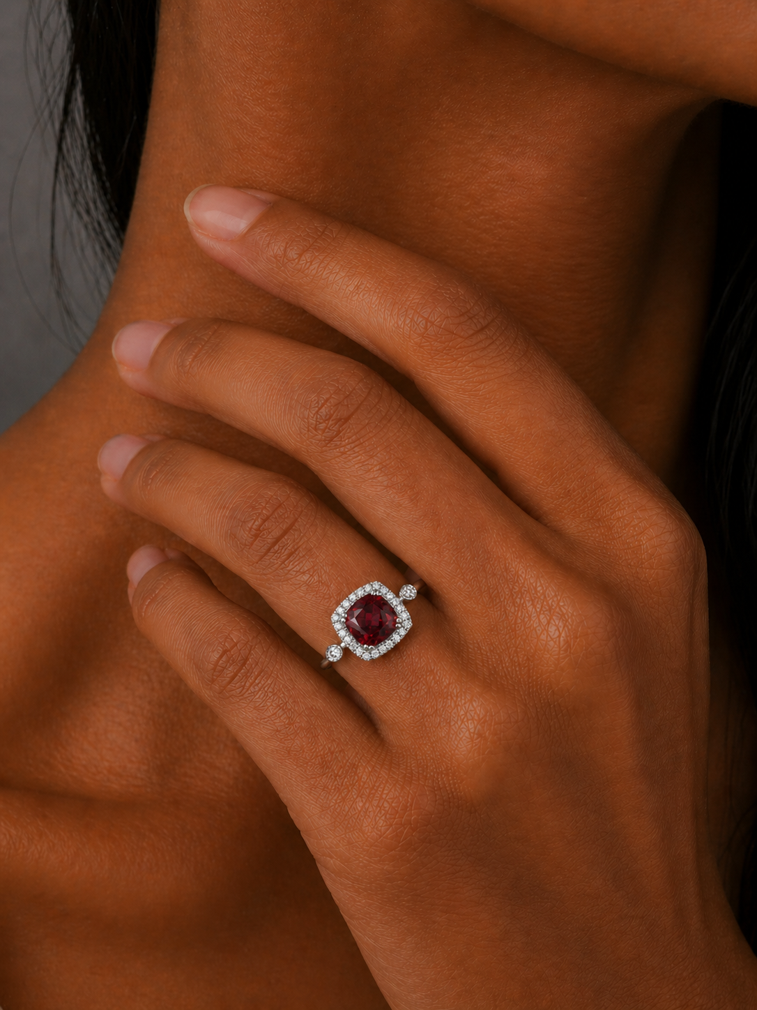 White Gold Rhodolite Garnet and Diamond Ring