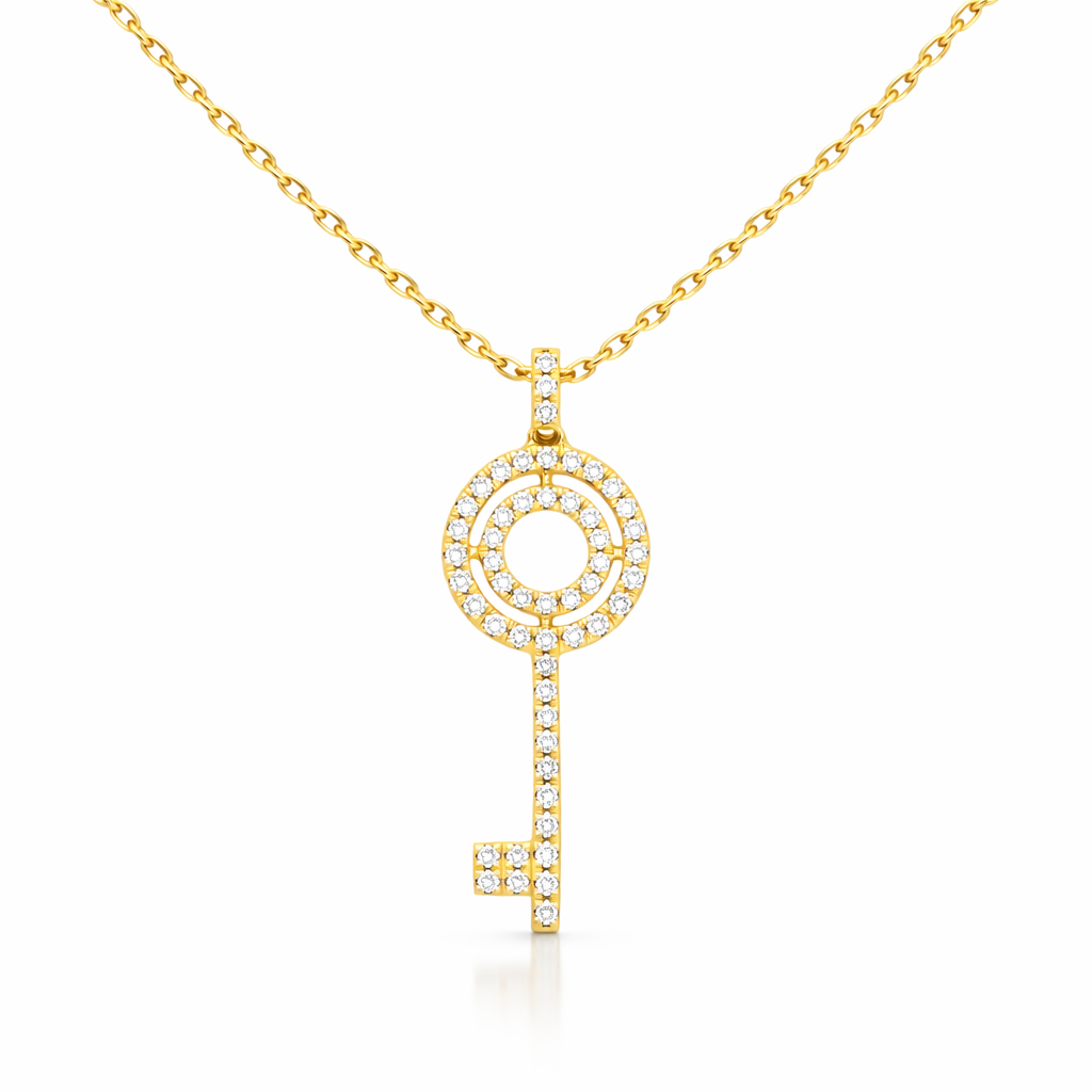 Yellow Gold Pave Diamond Key Pendant