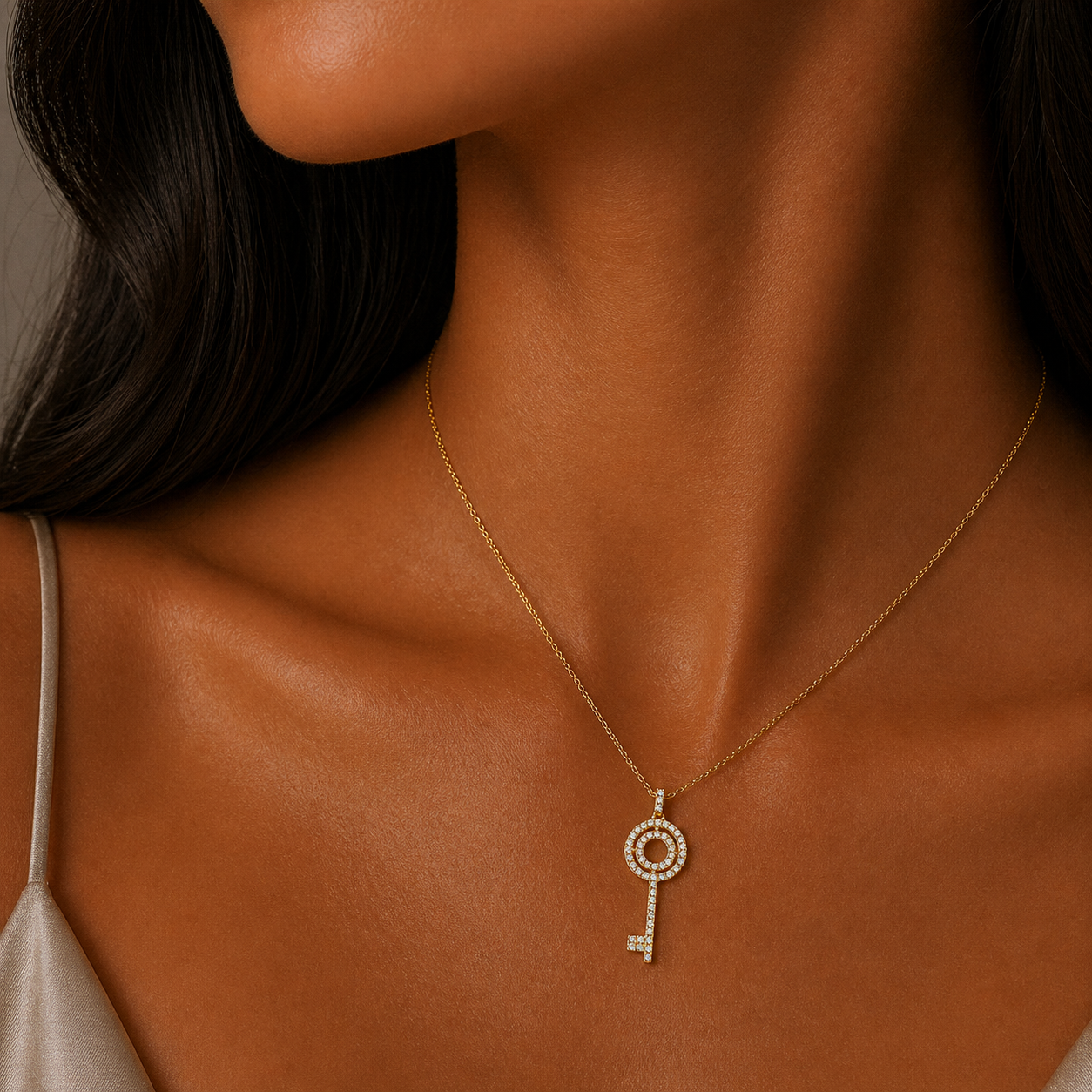 Yellow Gold Pave Diamond Key Pendant