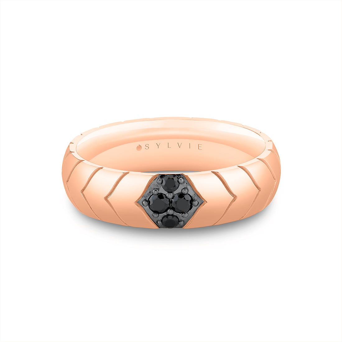 Shell Apex Polished Mens Band with Black Diamonds - Colton