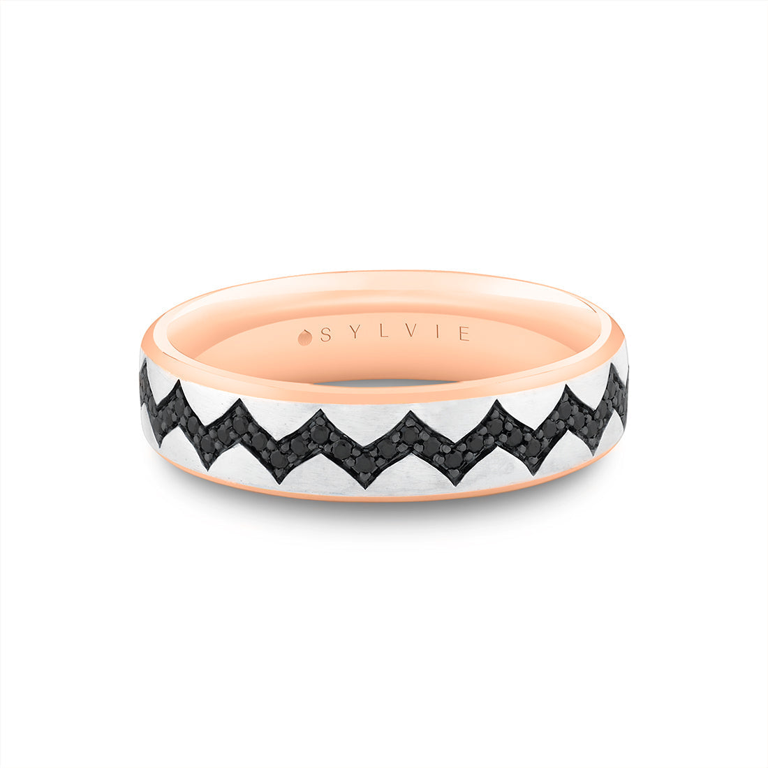 Shell Ascend Two Tone Mens Band with Black Diamonds - Paxton