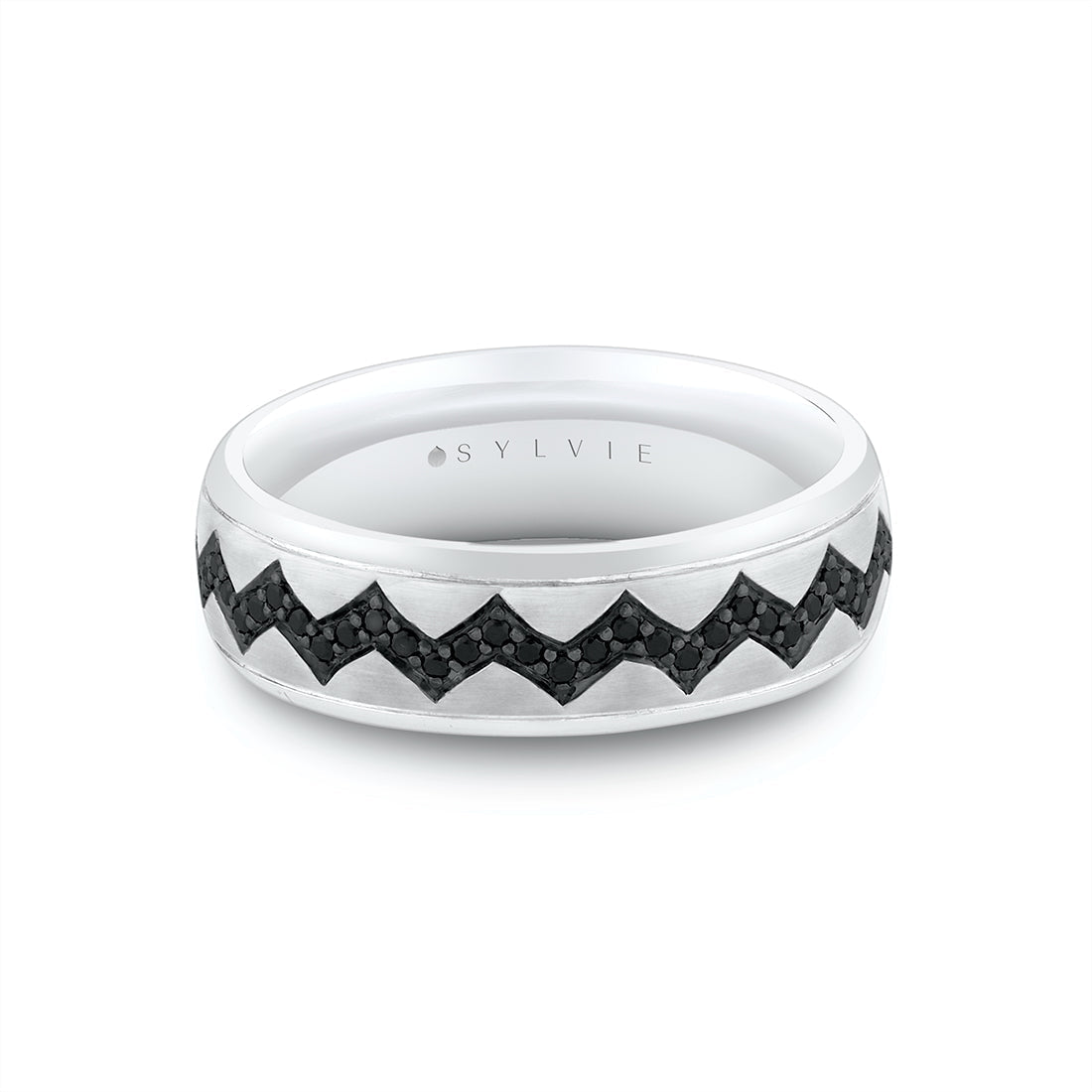 Shell Ascend Two Tone Mens Band with Black Diamonds - Vincent