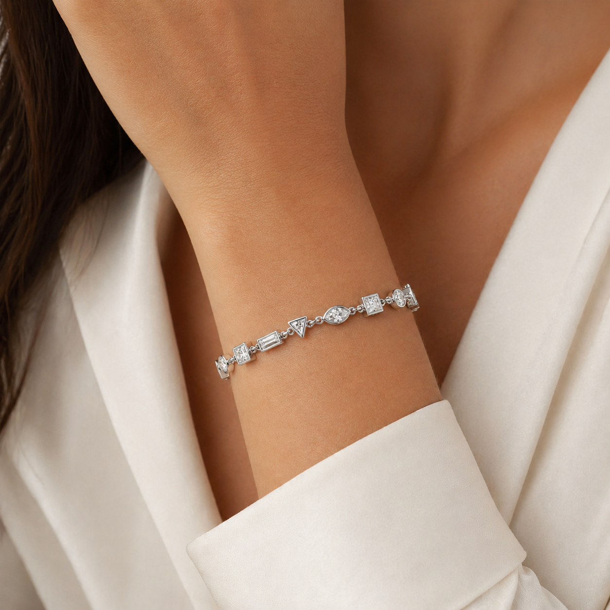 White Gold Fancy Shape Diamond Tennis Bracelet